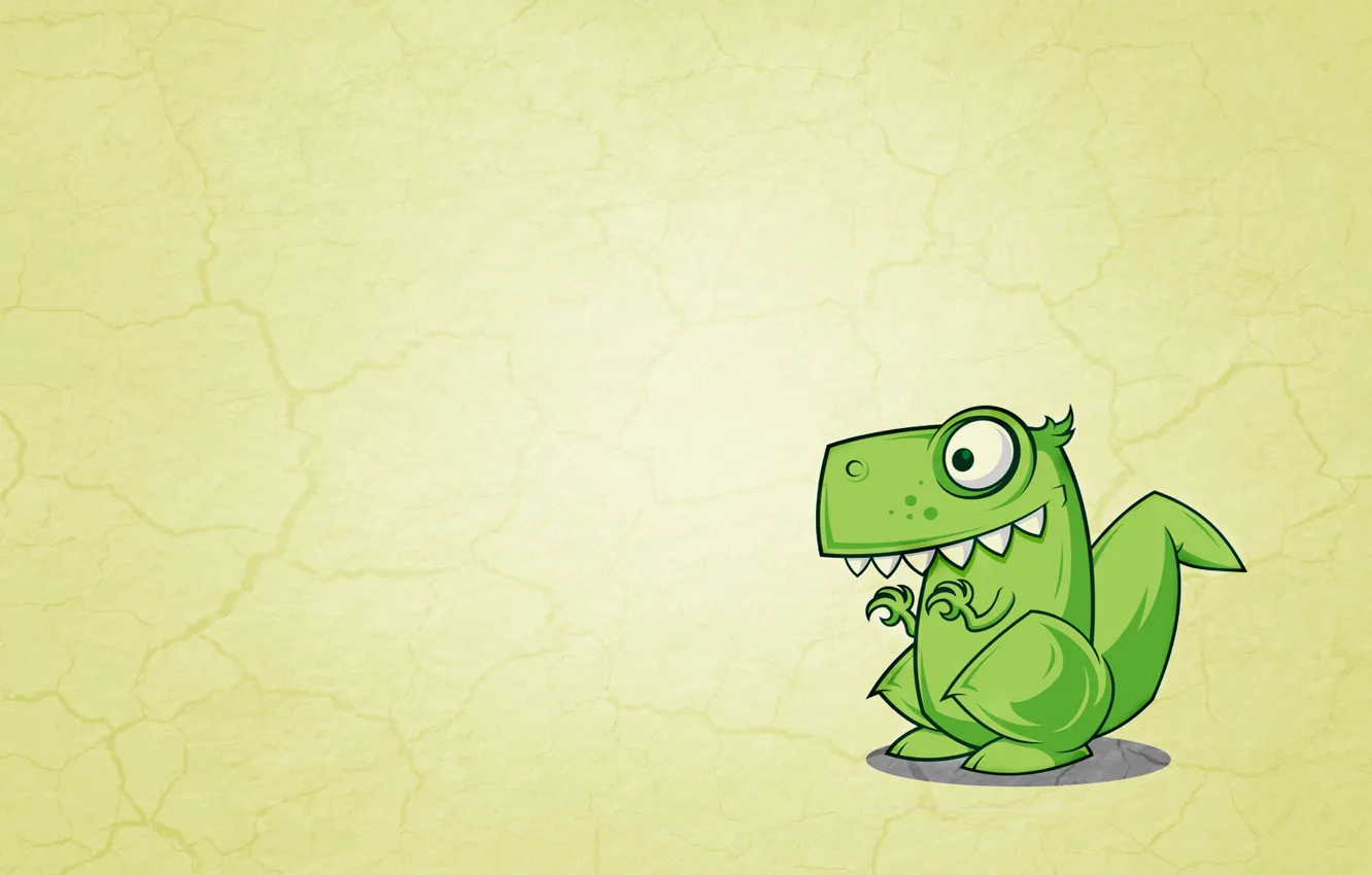 Photo wallpaper green, dinosaur, minimalism, yellow background, toothy, dinosaur