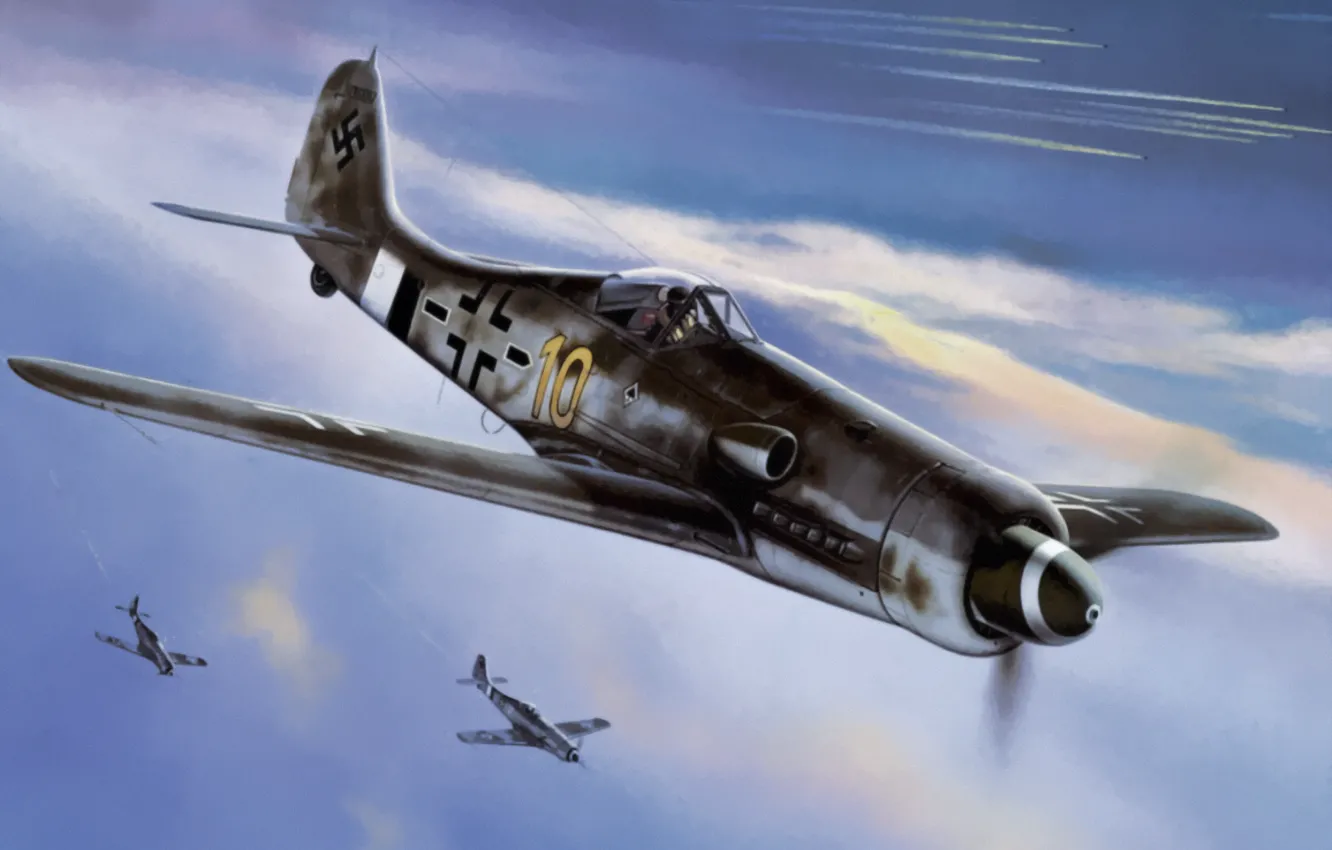 Photo wallpaper war, art, painting, aviation, tank, ww2, focke wulf fw 190