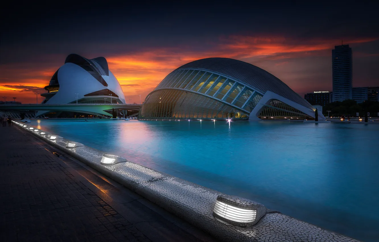 Photo wallpaper lights, the evening, Spain, Valencia
