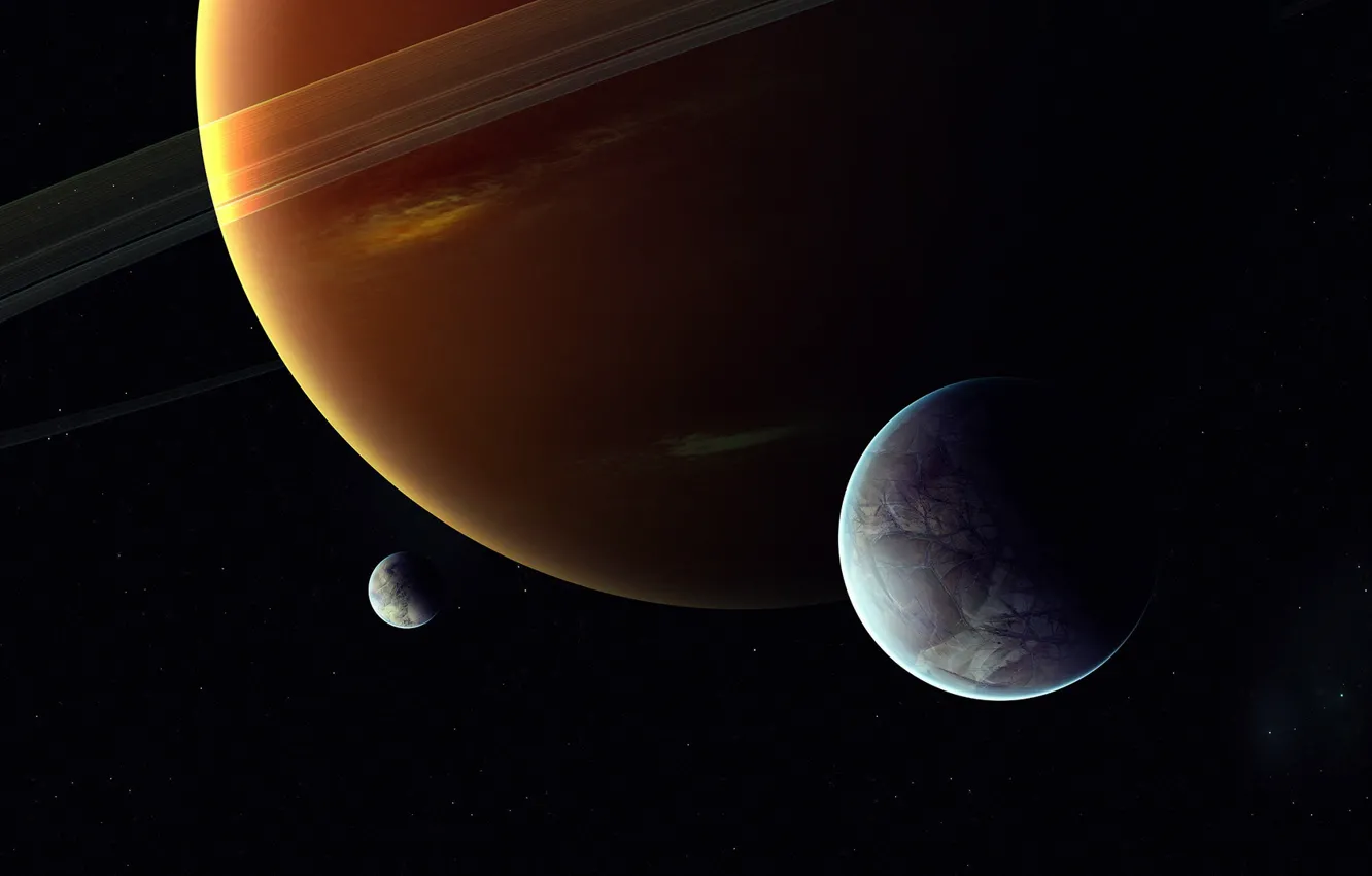 Photo wallpaper space, stars, space, planet, satellite, ring, art, space