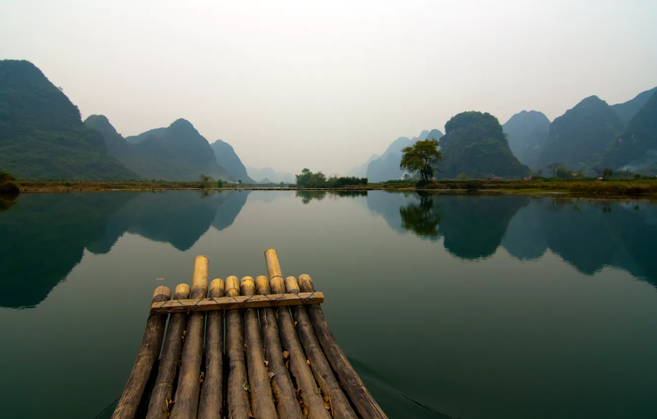 Photo wallpaper lake, boat, China
