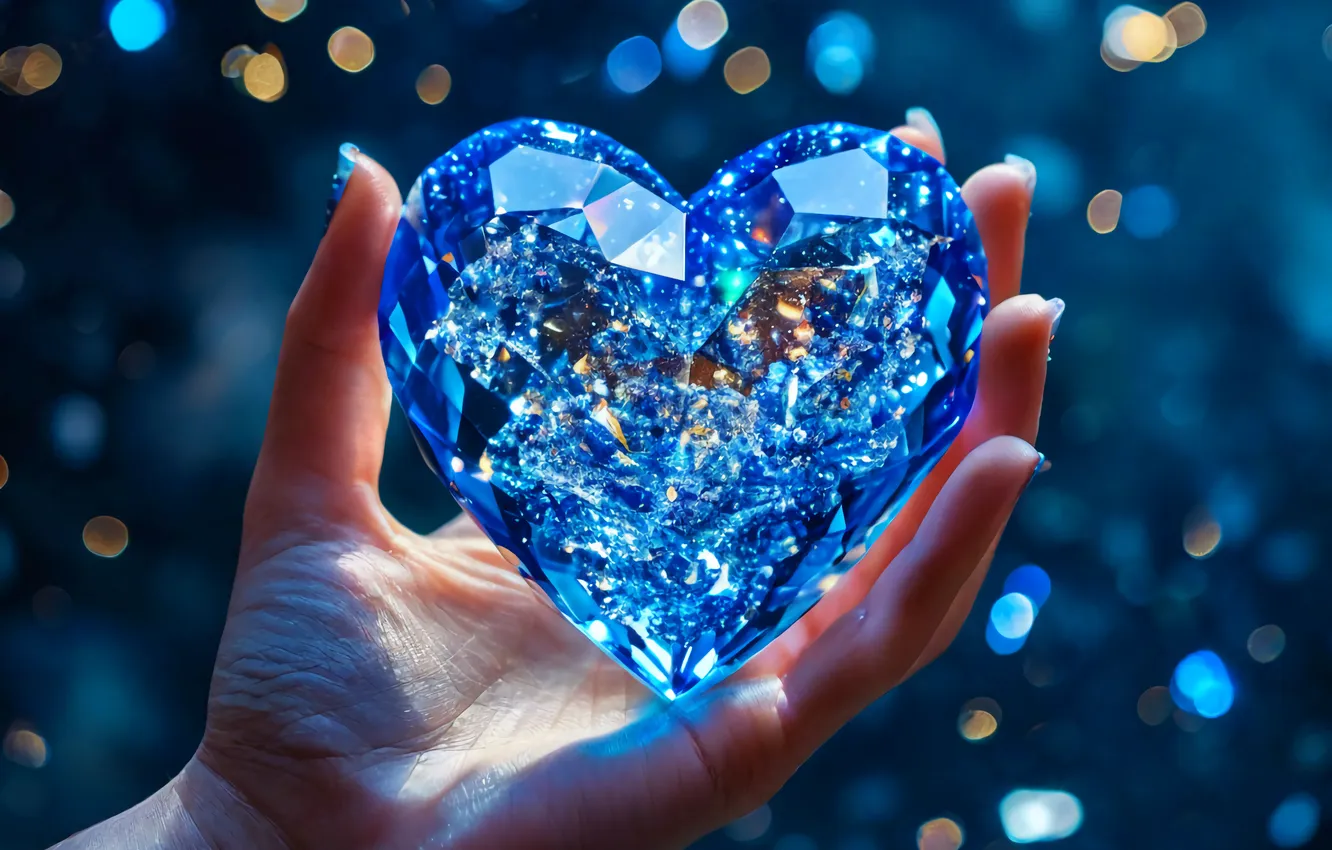 Photo wallpaper glass, blue, blue, heart, crystals, different