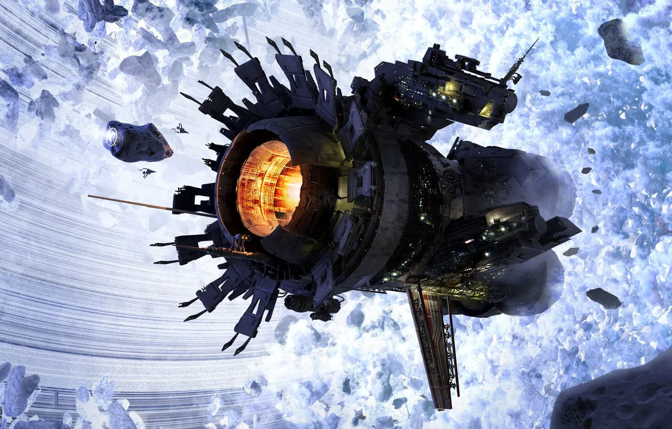 Photo wallpaper space, station, asteroids, camera, Ring Miners