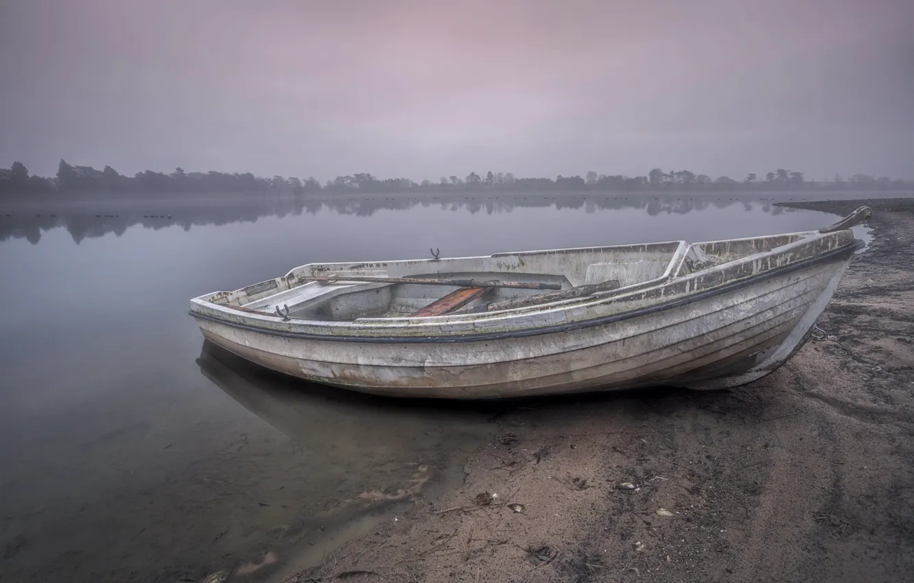 Photo wallpaper lake, boat, the evening