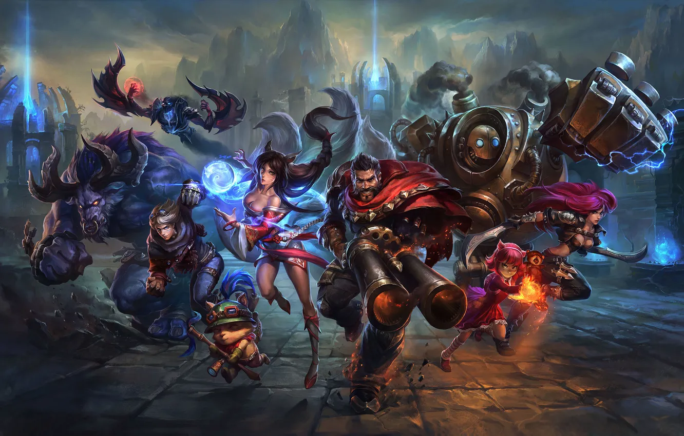 Photo wallpaper robot, monster, art, League of Legends, Katarina, Ahri, Graves, Teemo