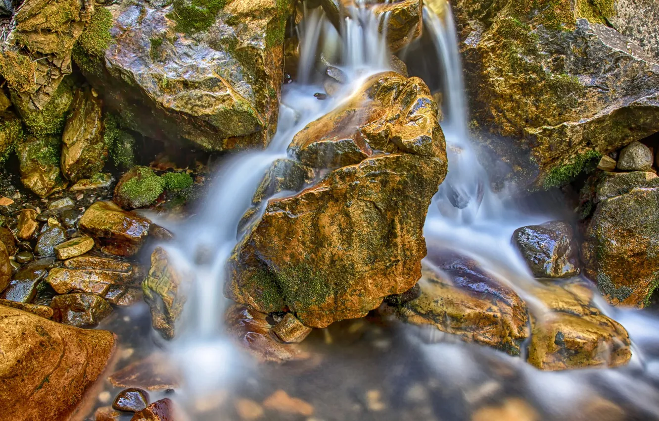Photo wallpaper stones, rocks, waterfall, stream