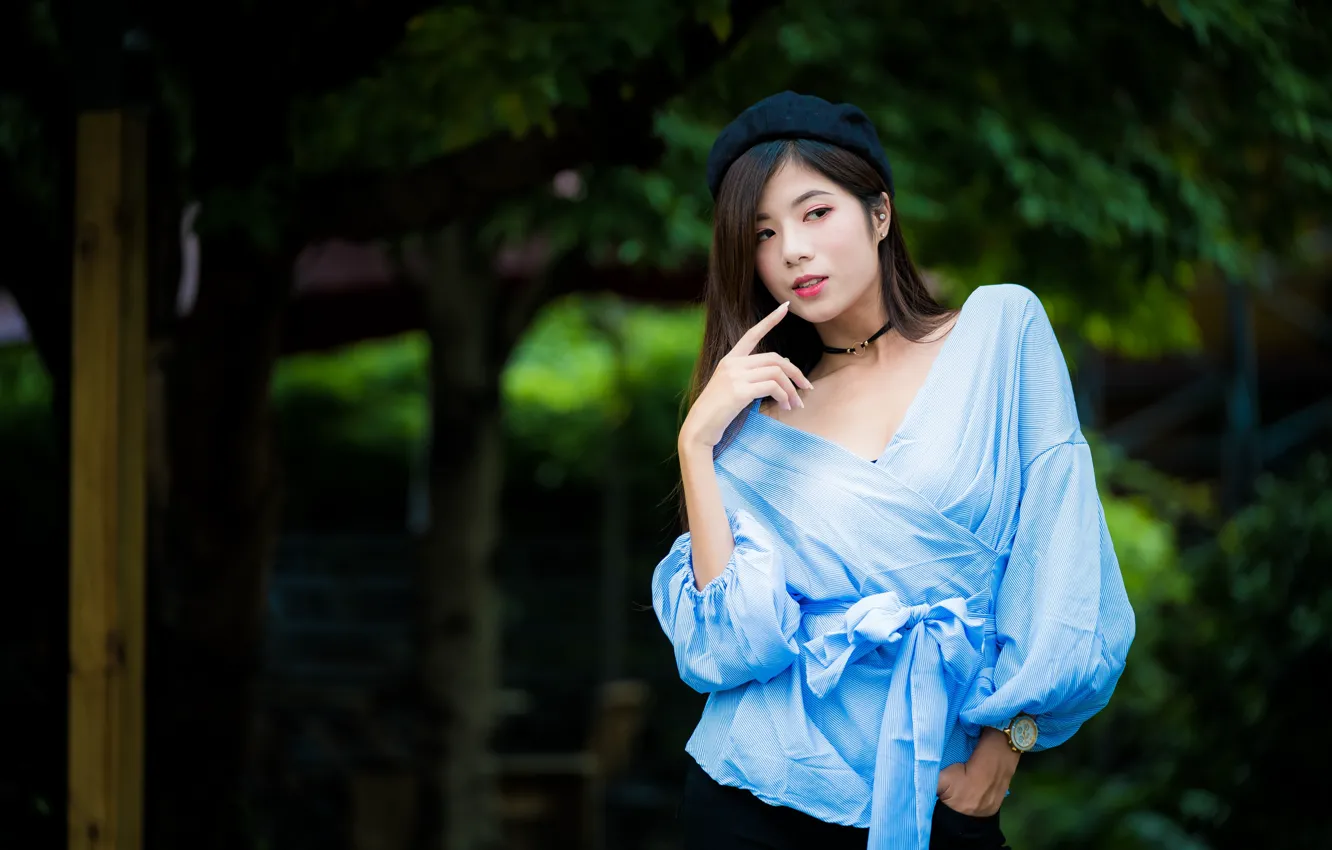 Photo wallpaper girl, pose, blouse, Asian, takes