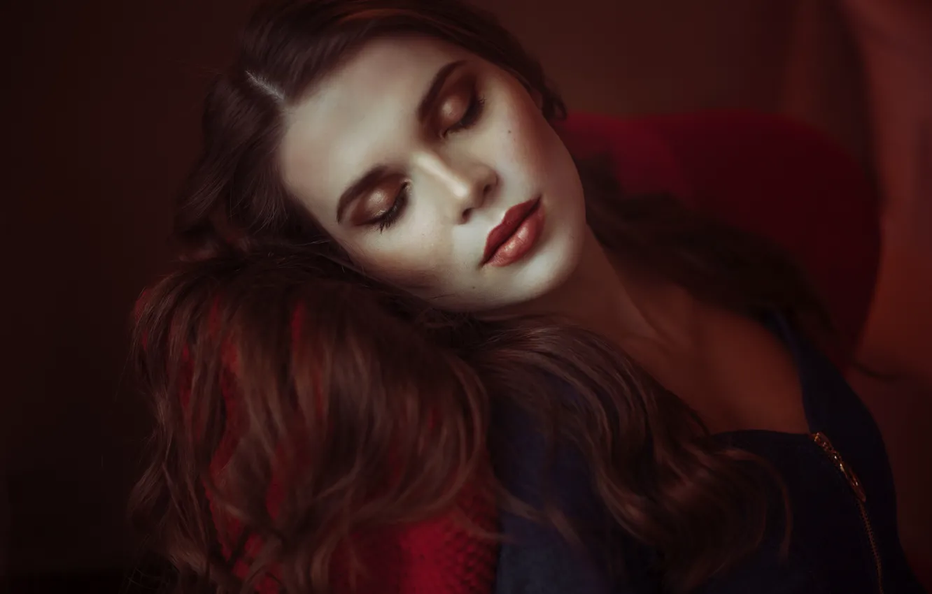 Photo wallpaper girl, face, mood, hair, makeup, closed eyes