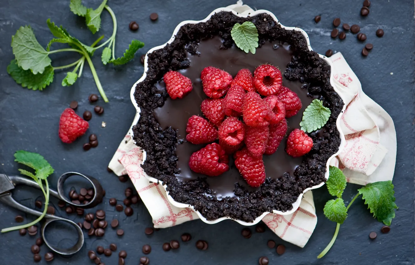 Photo wallpaper raspberry, food, chocolate, pie, sweet