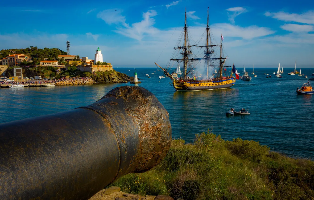 Photo wallpaper sea, landscape, nature, boat, France, ship, Port-Vendres