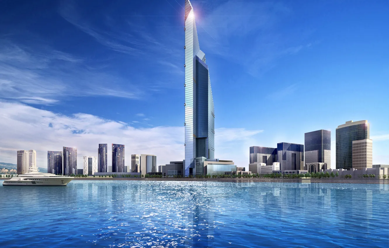 Photo wallpaper sea, the sky, the city, home, yacht, Dubai