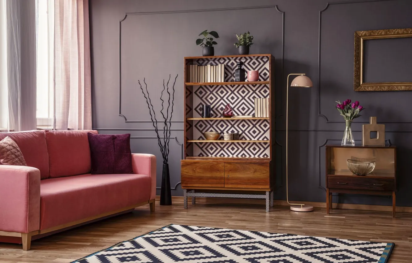 Photo wallpaper design, room, interior, sofa, retro style, living room