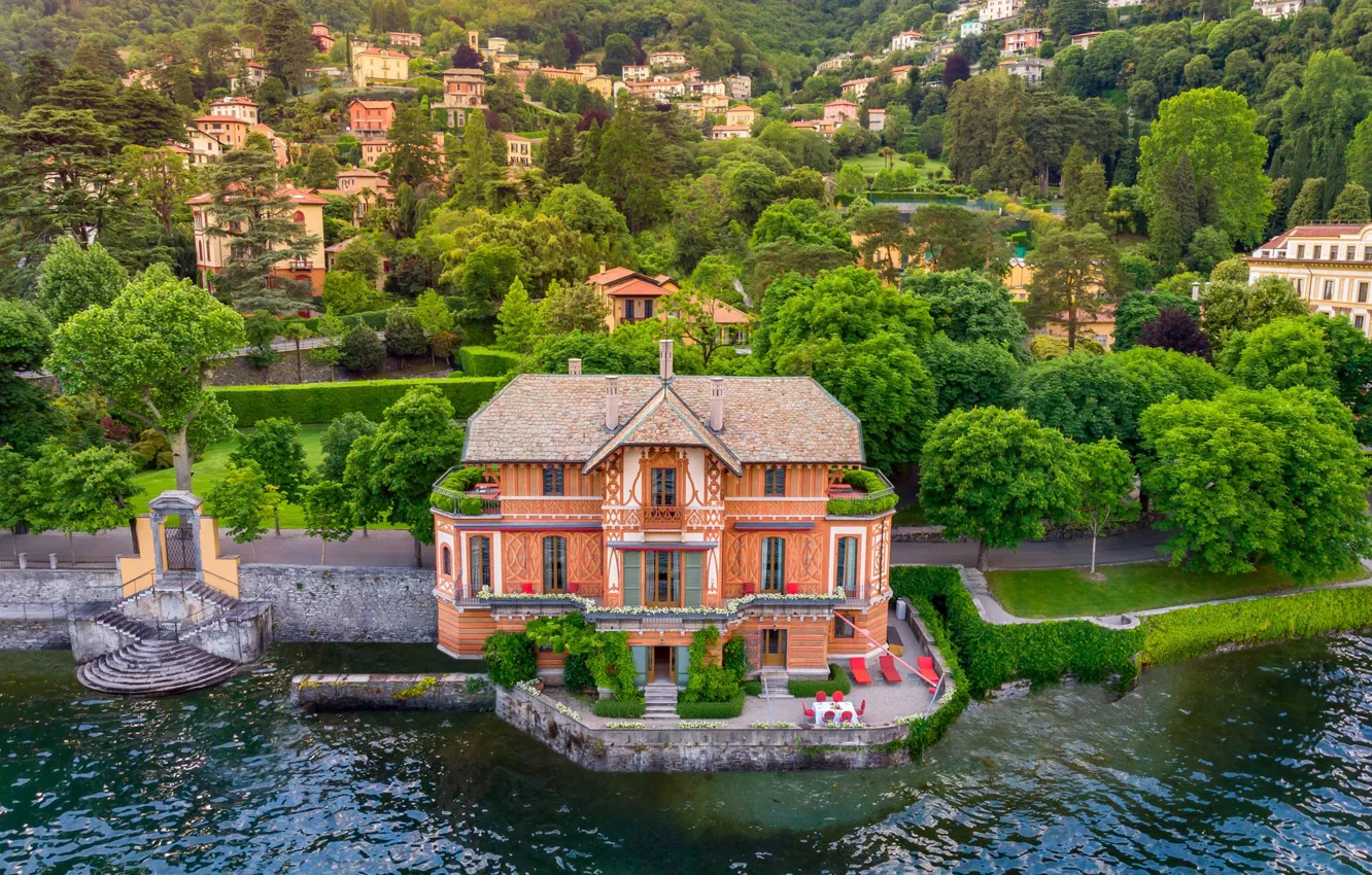 Photo wallpaper trees, lake, Villa, Italy, Como, Villa Maria Taglioni, Villa d'este
