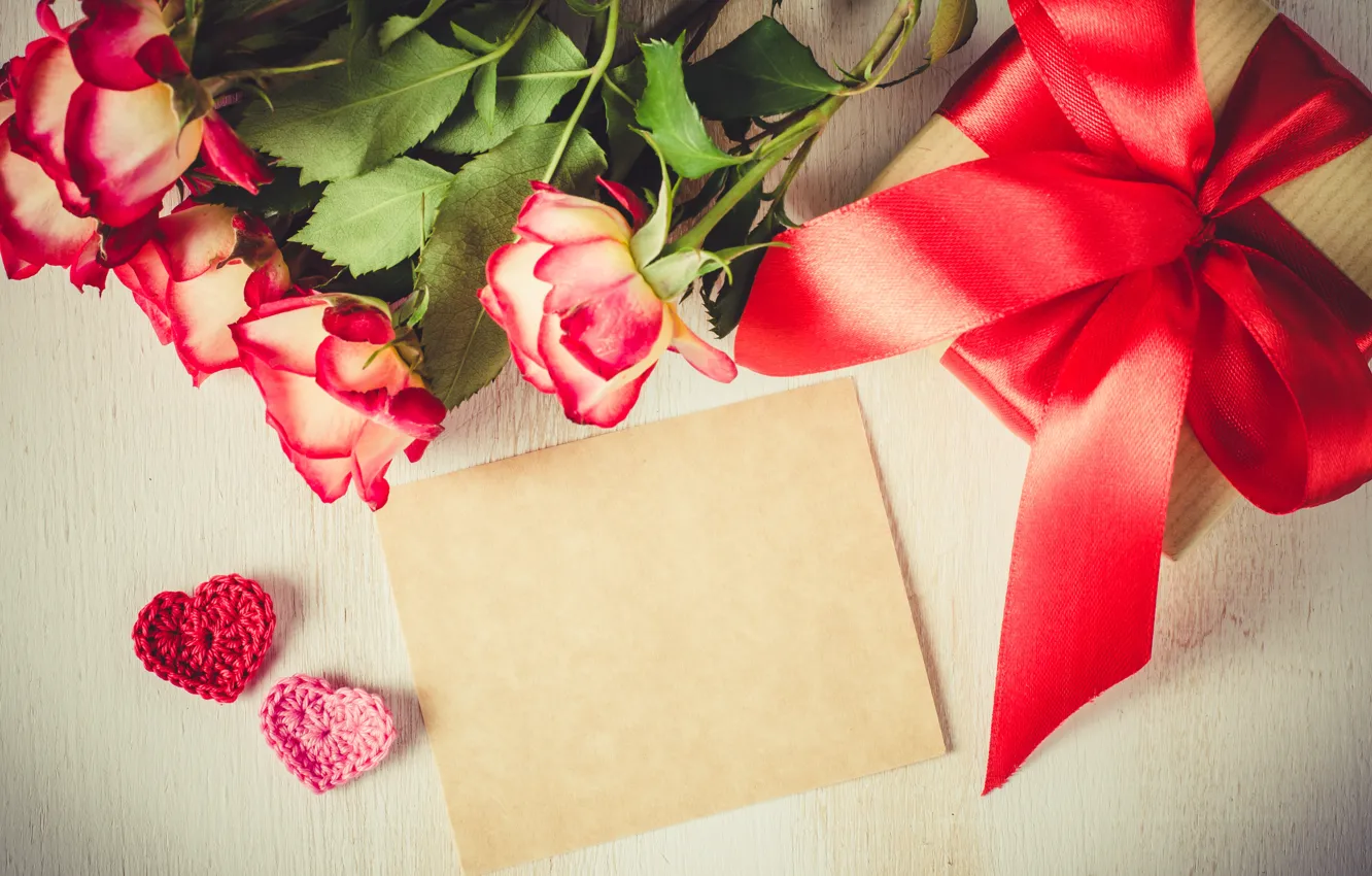 Photo wallpaper love, red, gift, roses, bouquet, tape, red, love
