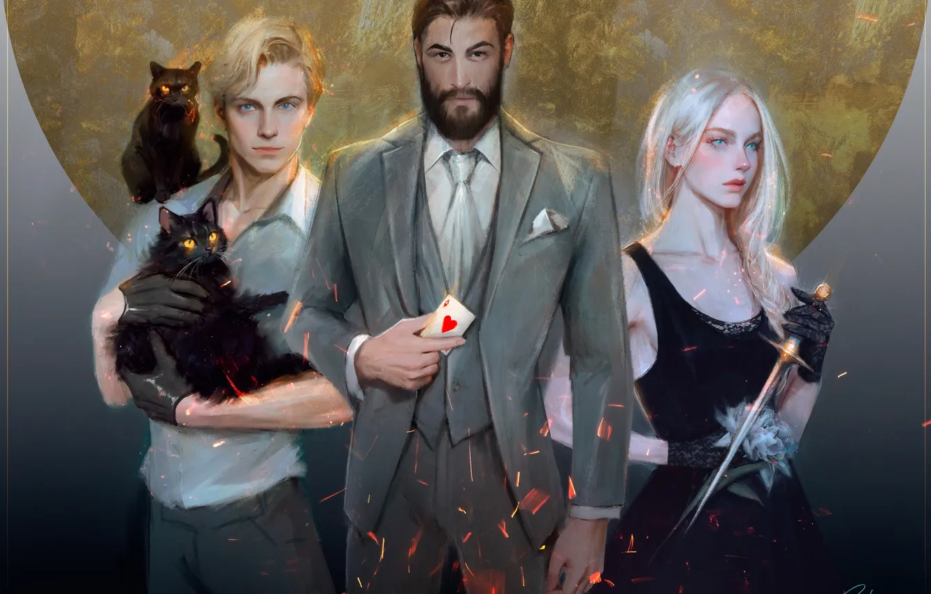 Photo wallpaper cat, cat, girl, people, map, male, guy, blade
