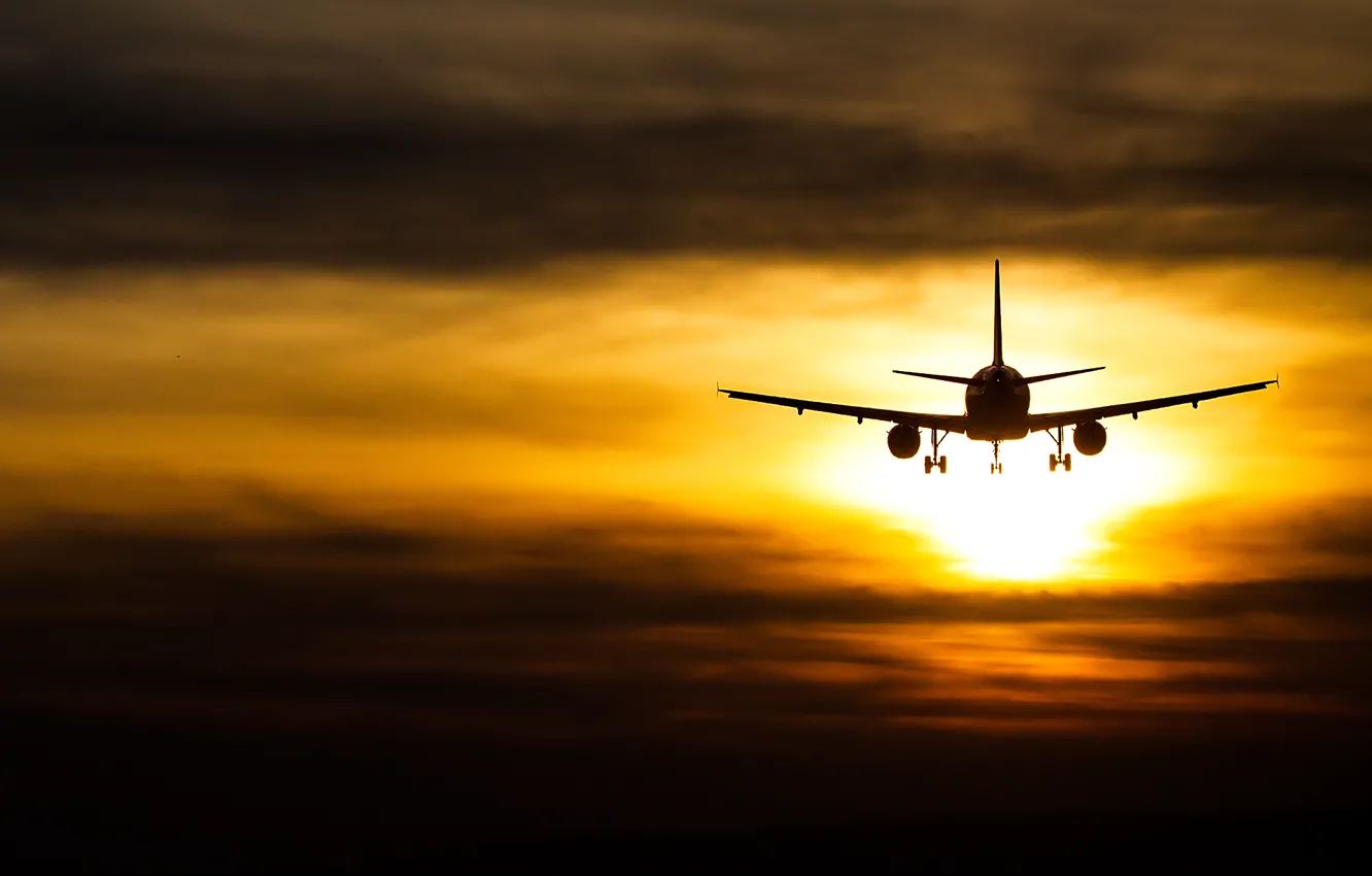 Photo wallpaper the sky, sunset, the plane, passenger