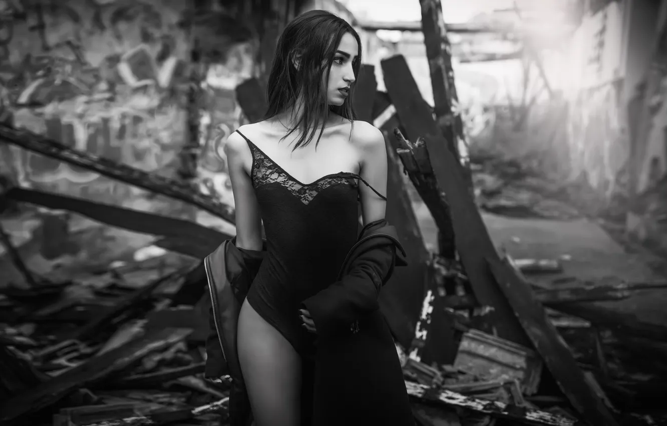 Photo wallpaper girl, black and white, monochrome, body, Pedro Courelas