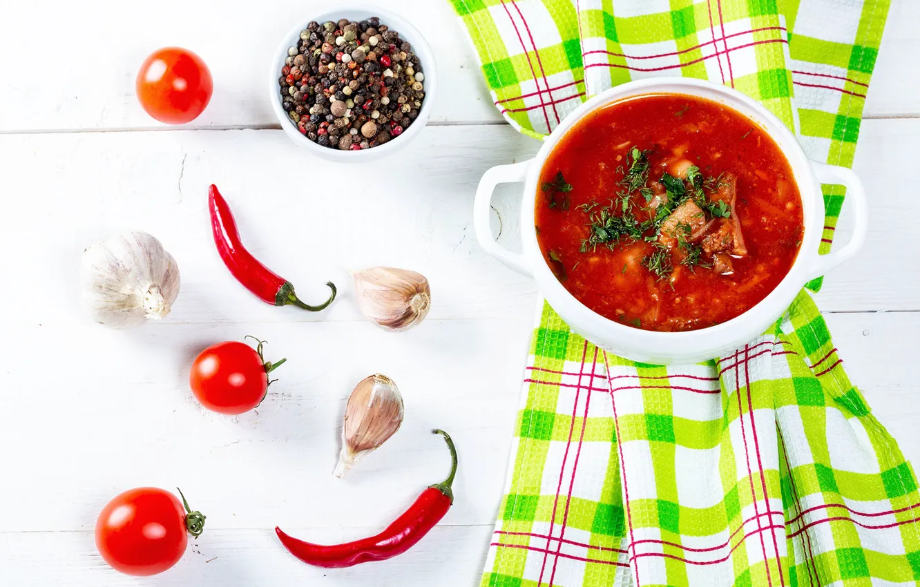 Photo wallpaper soup, pepper, vegetables, tomatoes, spices