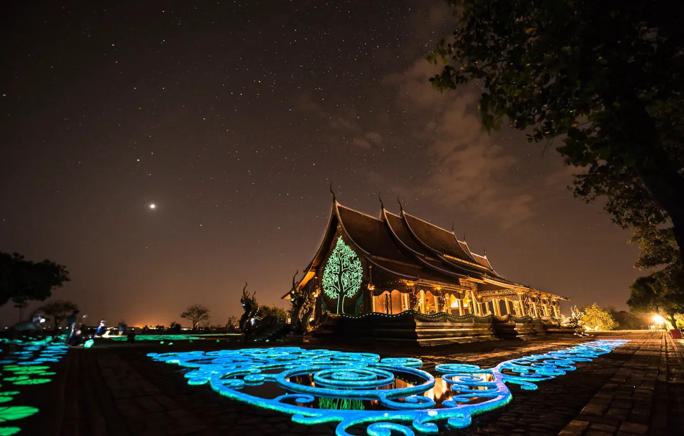 Photo wallpaper landscape, night, stars, lighting, Thailand, temple