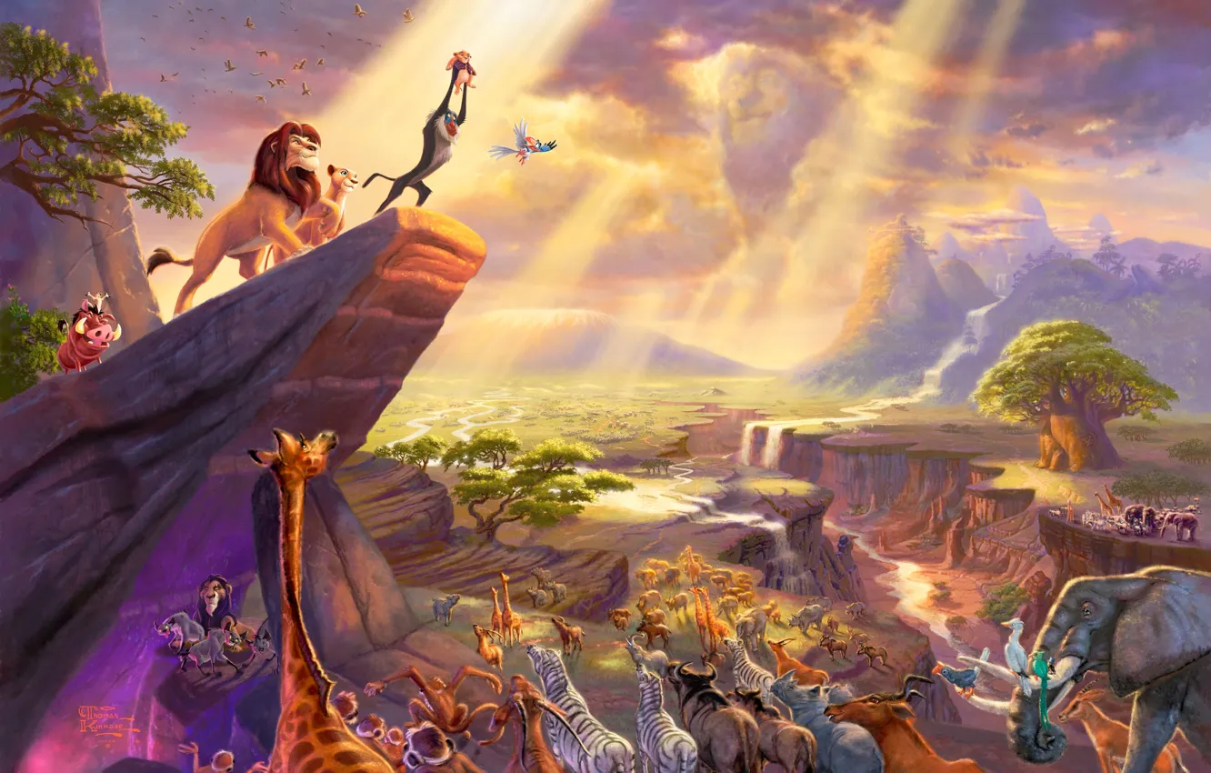Photo wallpaper light, mountains, clouds, river, rocks, the film, figure, cartoon