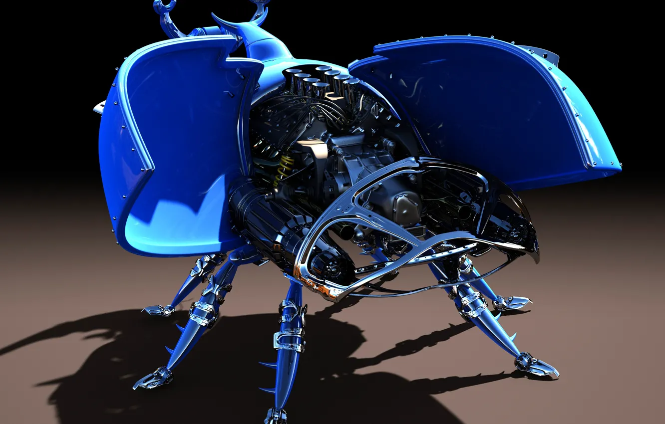 Photo wallpaper blue, metal, color, wings, beetle, motor, 3Ds