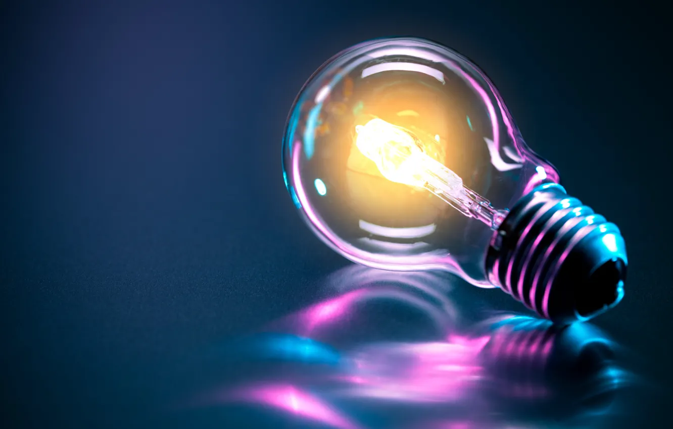 Photo wallpaper light, abstraction, reflection, wire, art, bulb, colorful, light bulb