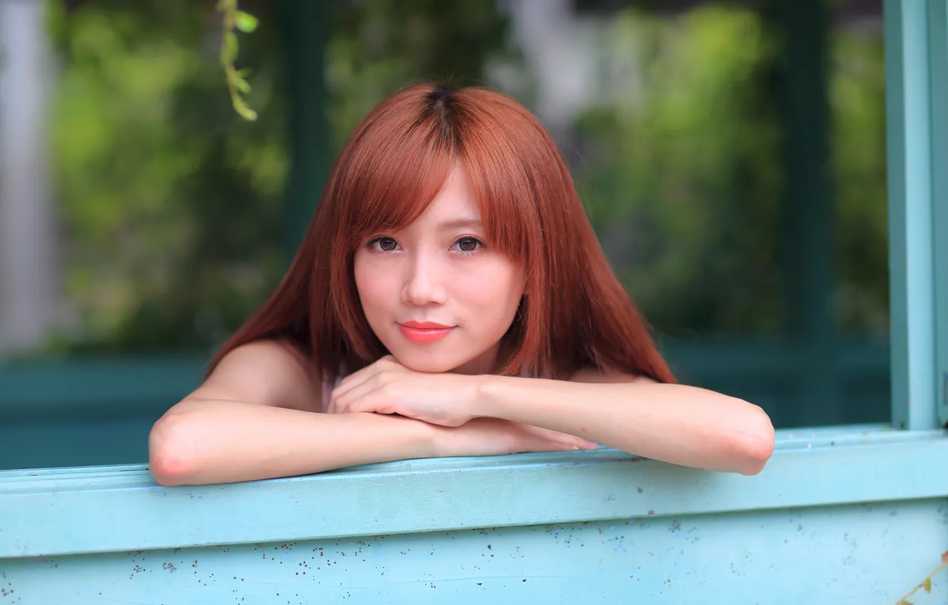 Photo wallpaper eyes, look, face, background, hair, lips, Asian