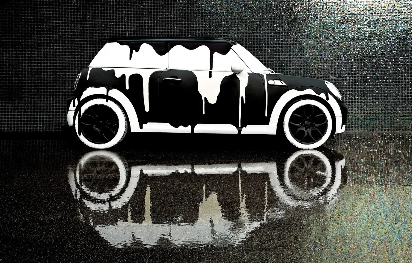 Photo wallpaper white, water, reflection, background, paint, black, stains