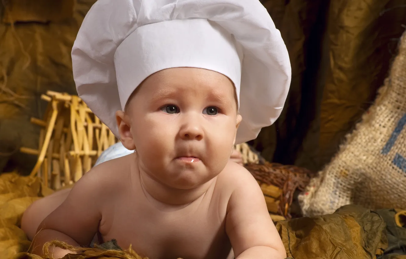 Photo wallpaper look, children, cap