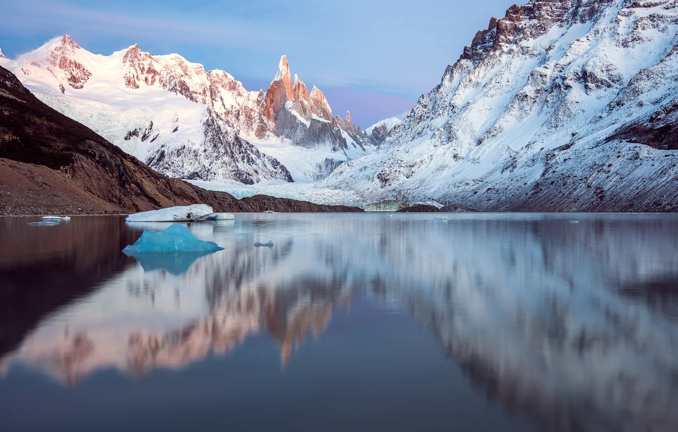 Photo wallpaper winter, snow, mountains, lake, reflection