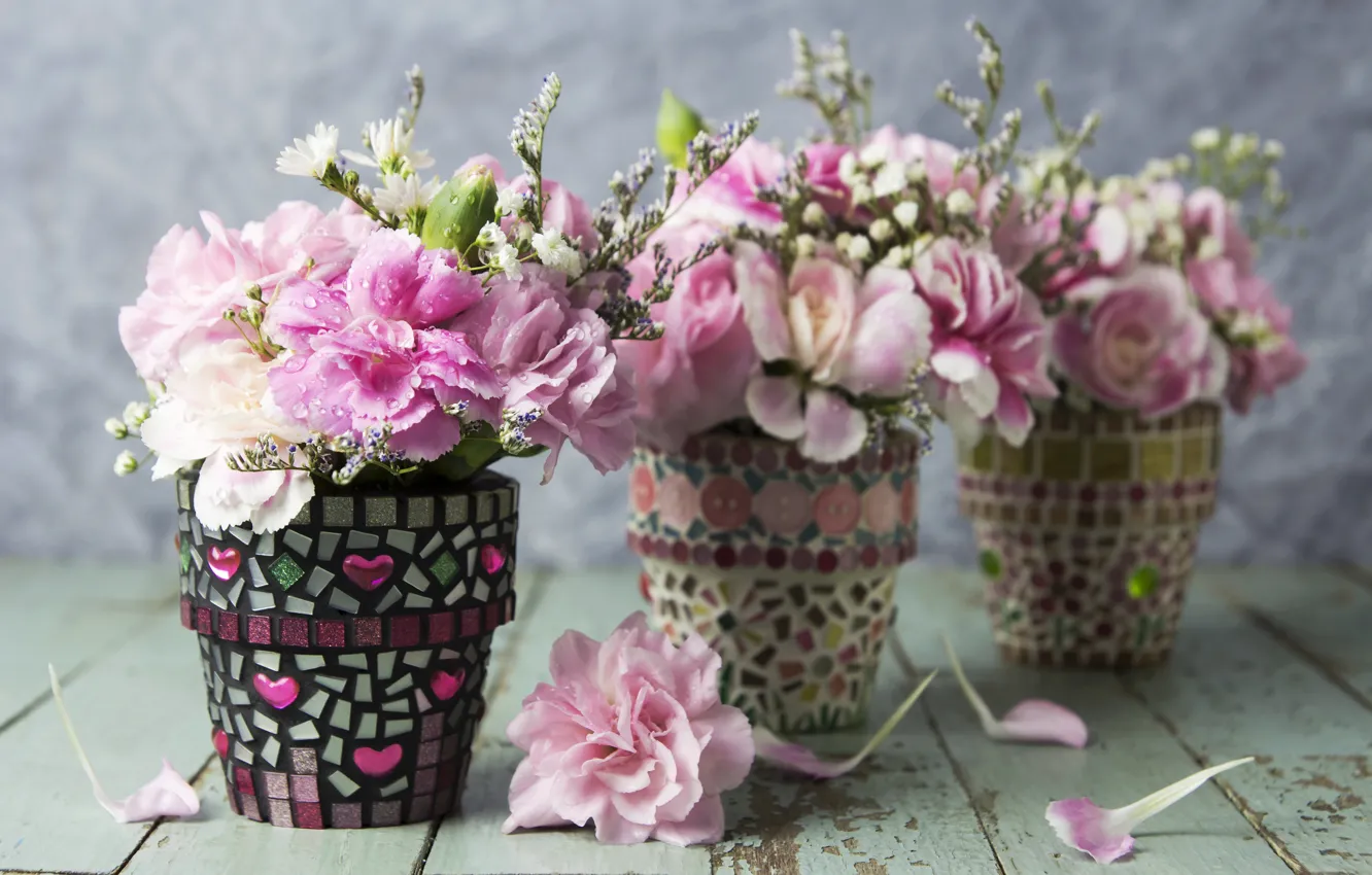 Photo wallpaper flowers, petals, pink, vintage, pink, flowers, beautiful, romantic