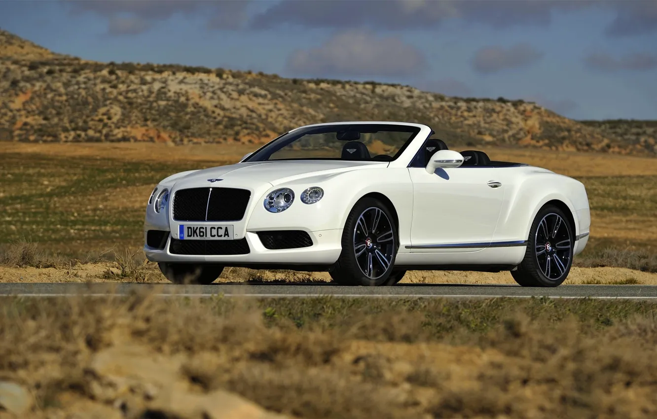 Photo wallpaper Bentley, Continental, White, Convertible, Lights, GTC, The front