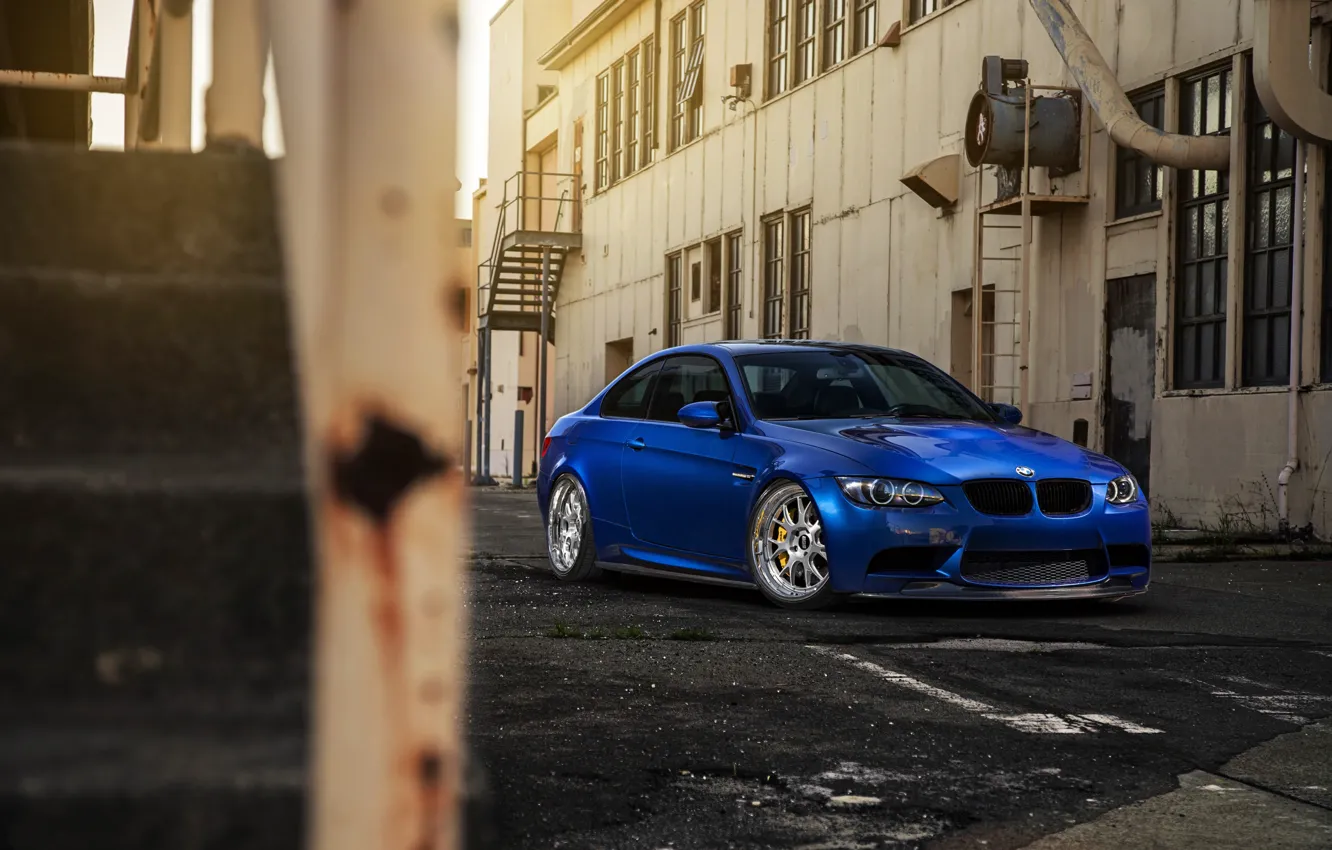 Photo wallpaper blue, plant, the building, bmw, BMW, blue, e92