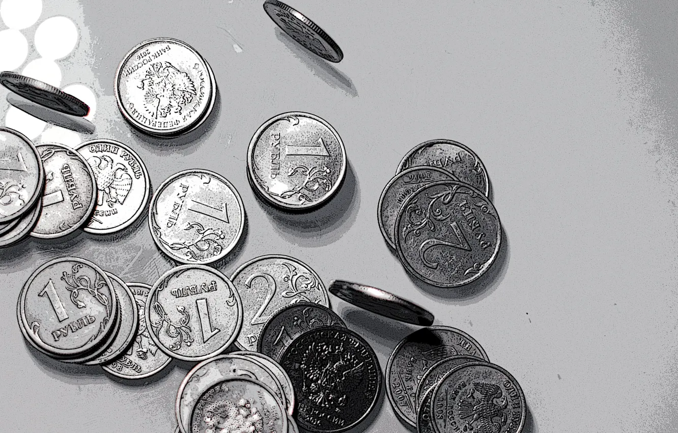 Photo wallpaper style, money, coins, penny, rubles, iron money, russian money