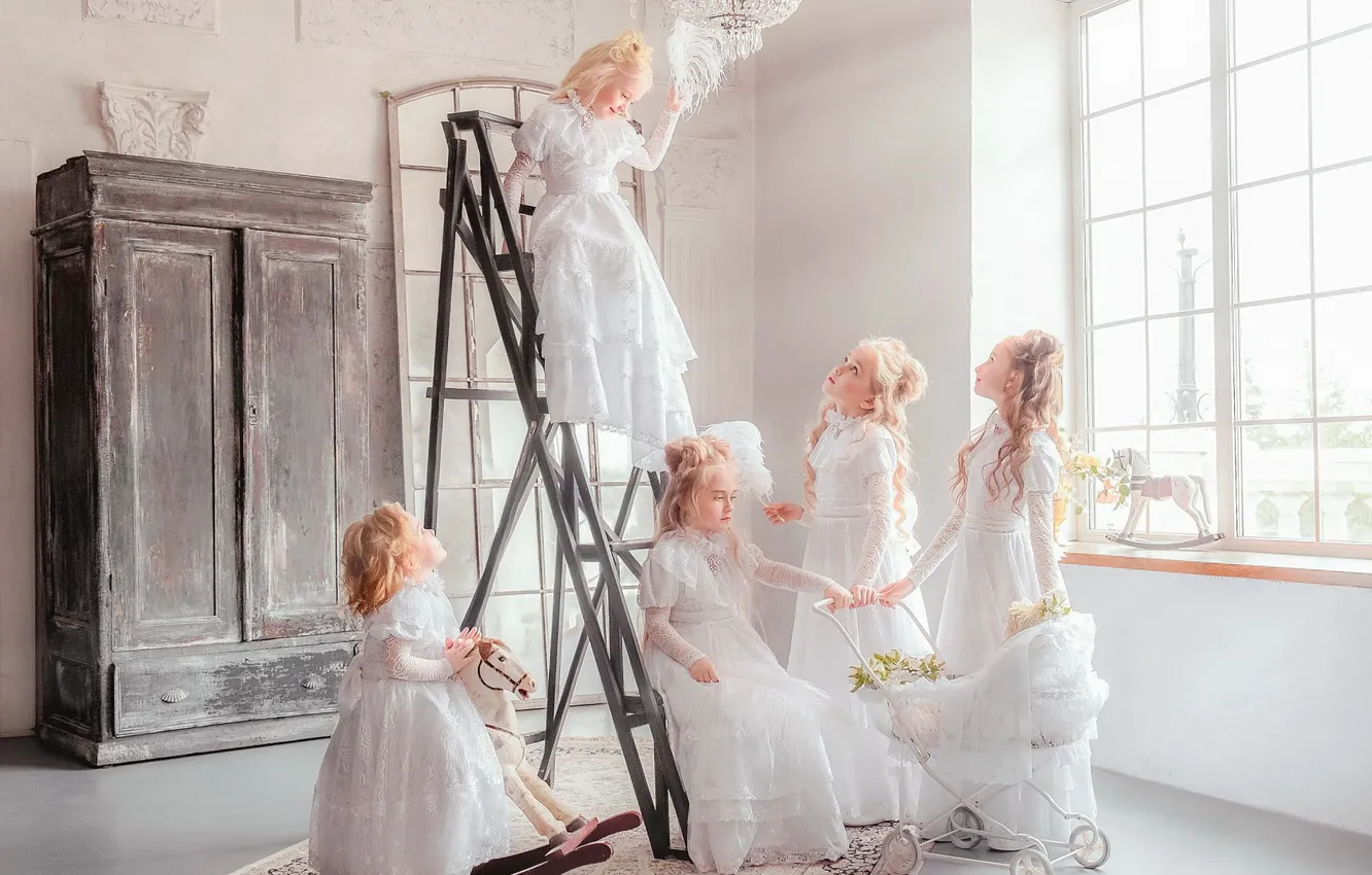 Photo wallpaper look, light, children, pose, style, retro, room, home