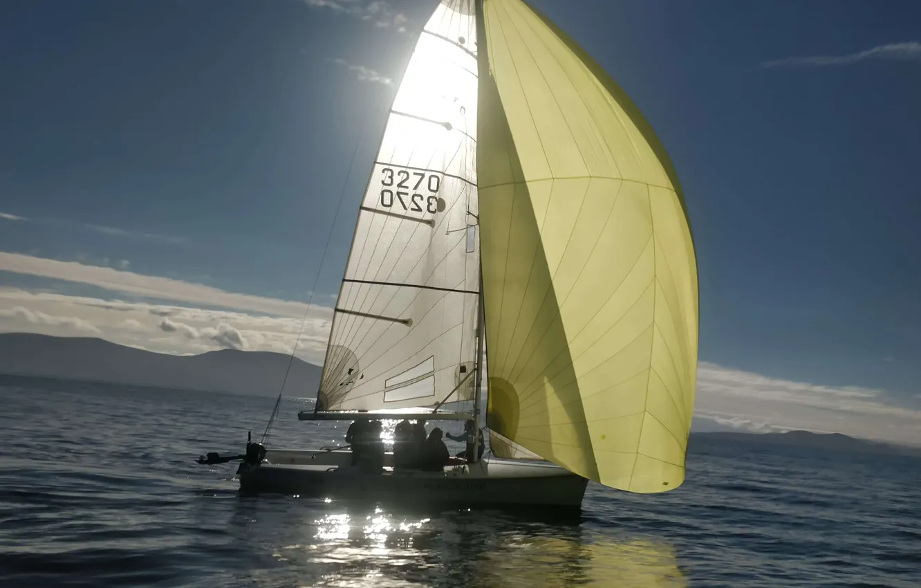 Photo wallpaper sea, coast, boat, team, sails, training, sailing, sailing