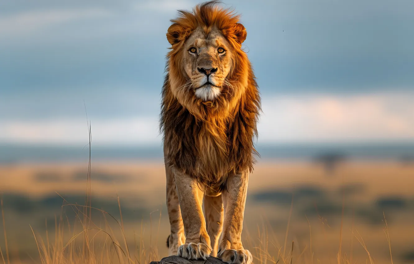 Photo wallpaper stones, predator, Leo, front, big cat, digital art, AI art, The Art of Artificial Intelligence