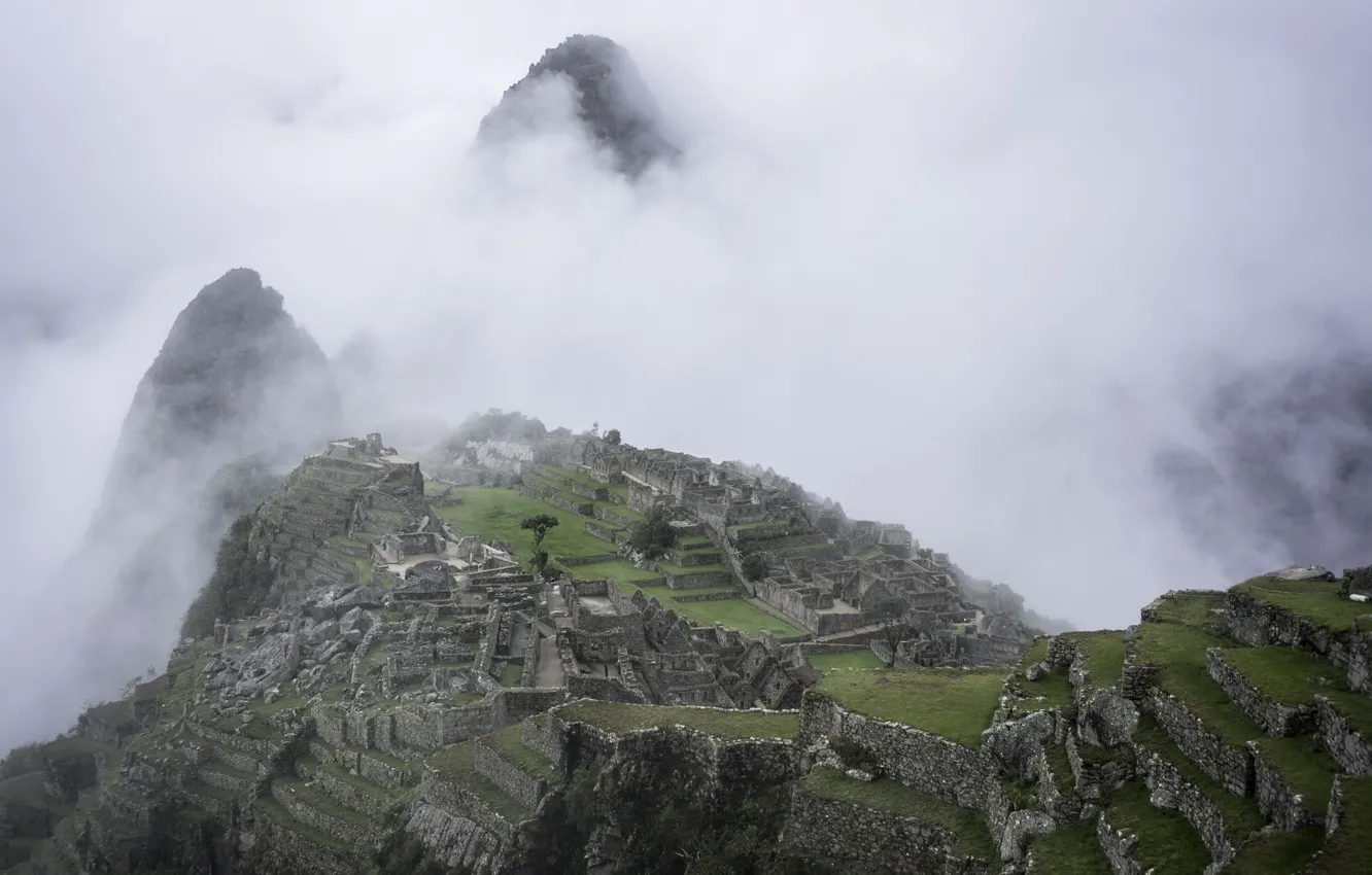 Photo wallpaper nature, mountains, clouds, rocks, walls, fog, hills, Peru
