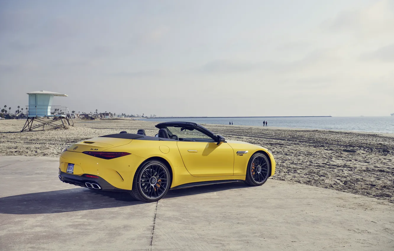Photo wallpaper car, Mercedes-Benz, Mercedes, beach, Mercedes-AMG, Mercedes-AMG SL 63