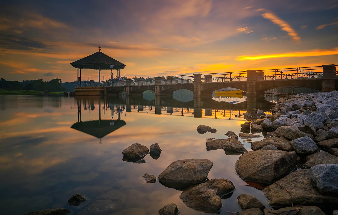 Photo wallpaper the evening, pierce, the bridge, gazebo