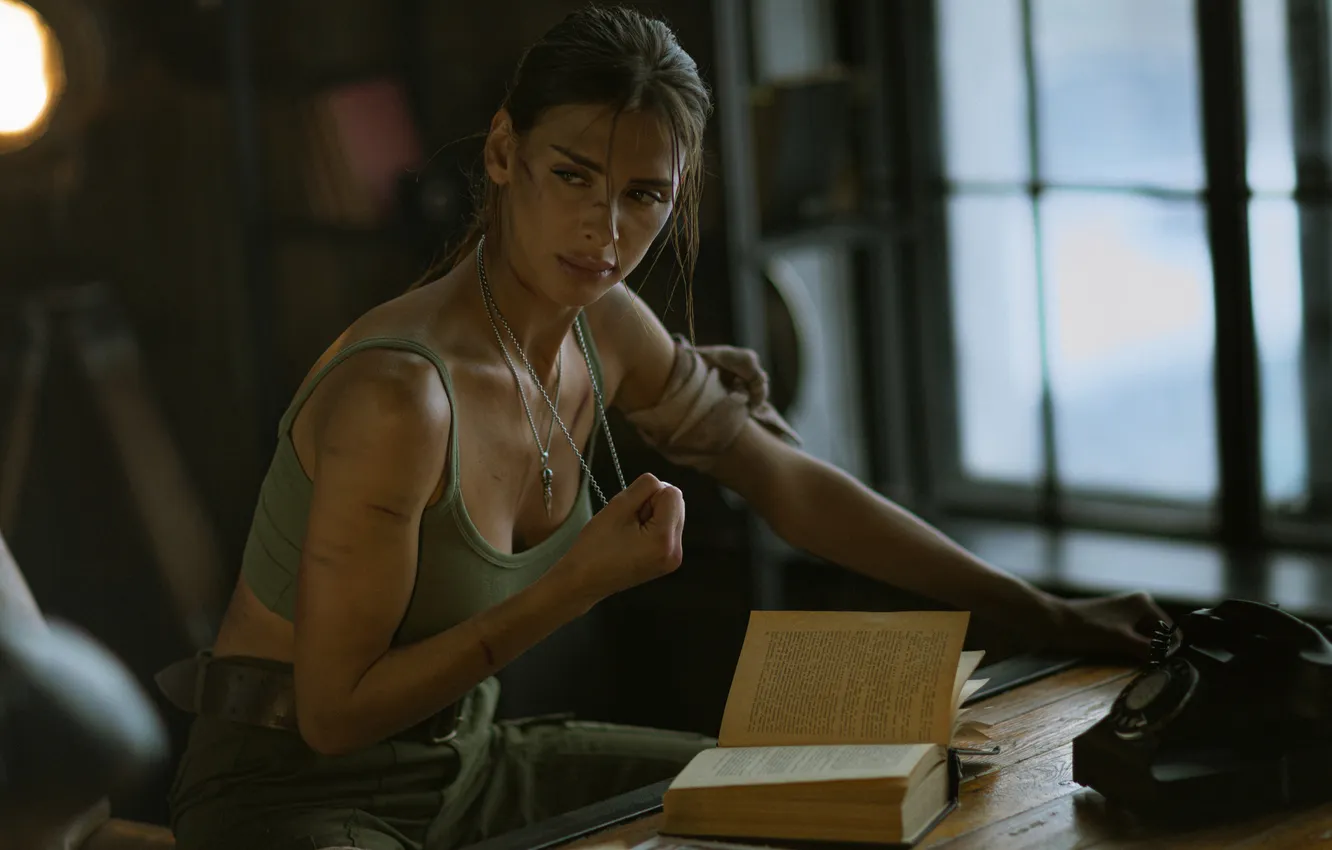 Photo wallpaper girl, window, book, spy, Valeriya Mytnik