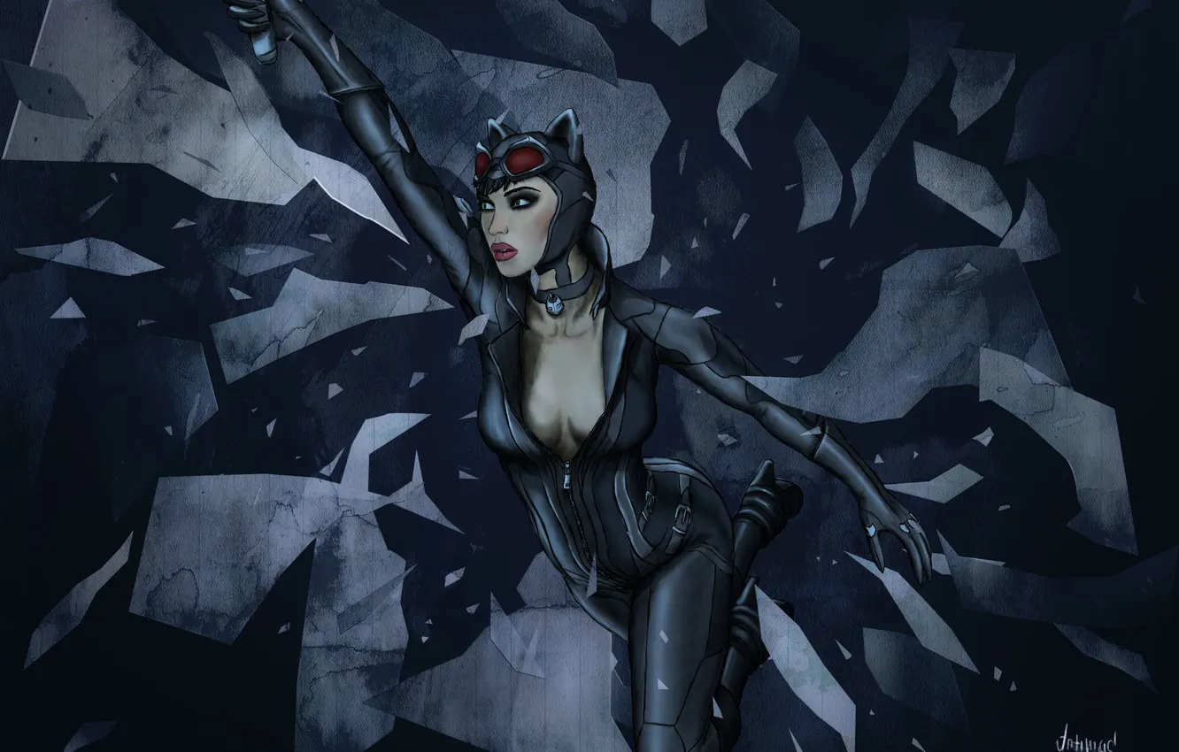 Photo wallpaper chest, girl, fragments, surprise, costume, neckline, art, whip