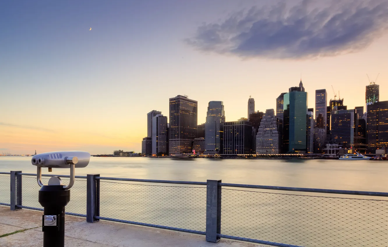 Photo wallpaper the city, the evening, panorama, USA, New York, Fulton Ferry