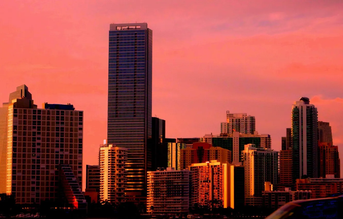 Photo wallpaper sunset, building, home, the evening, Miami, FL