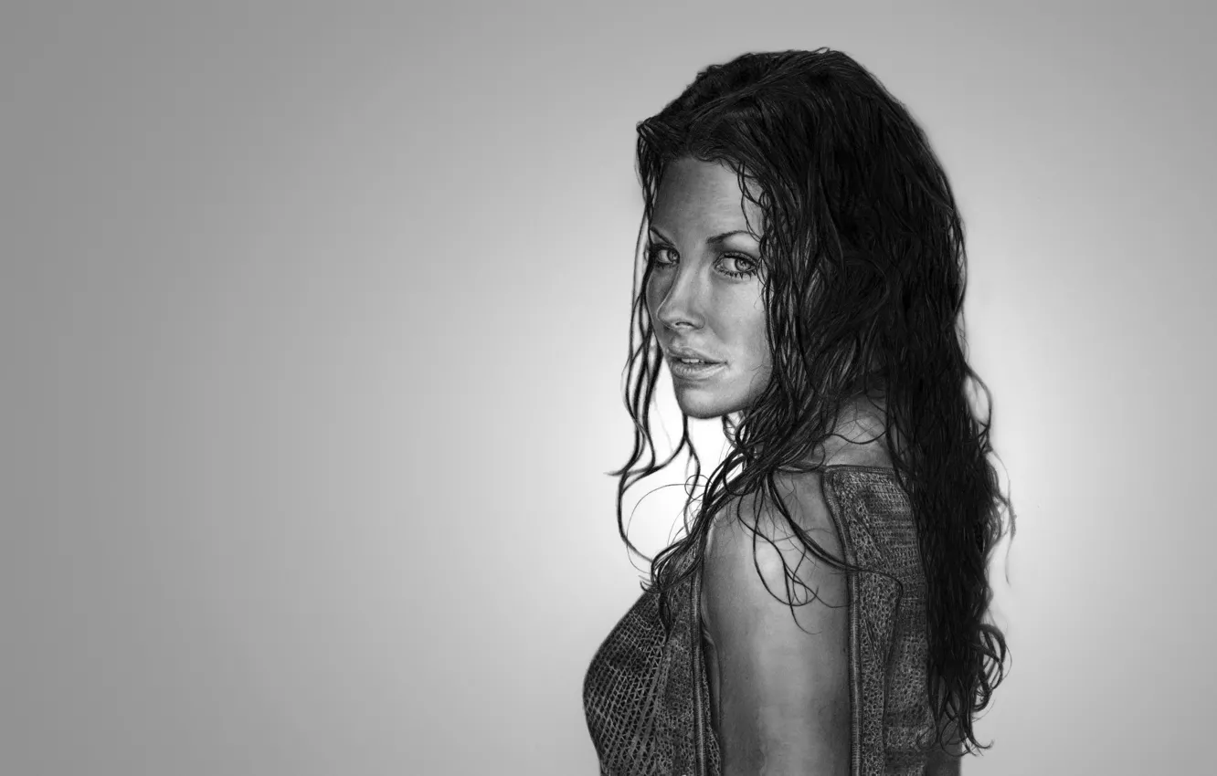 Photo wallpaper girl, Evangeline Lilly, light background, wet hair, Evangeline Lilly