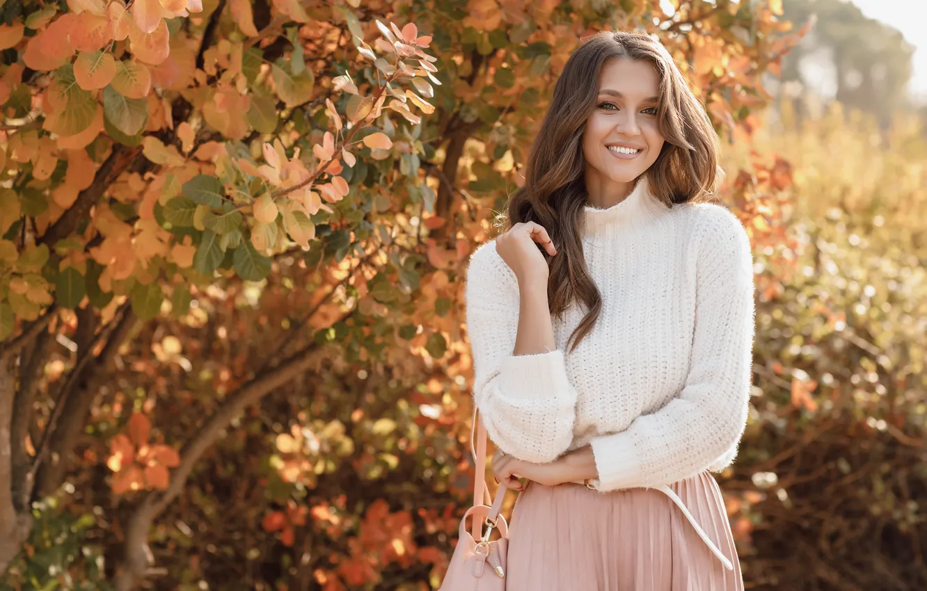 Photo wallpaper autumn, girl, the bushes