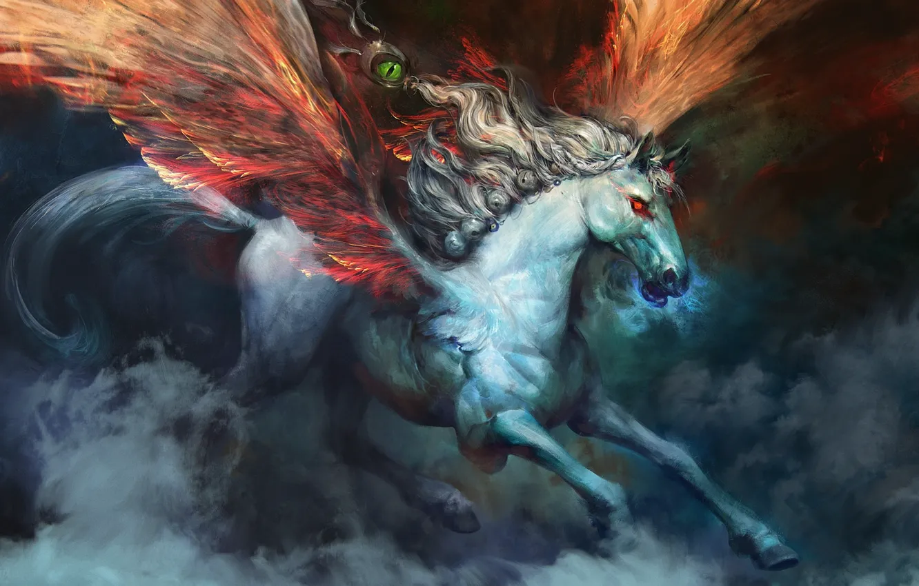 Photo wallpaper eyes, fiction, horse, wings, art, mane, Pegasus