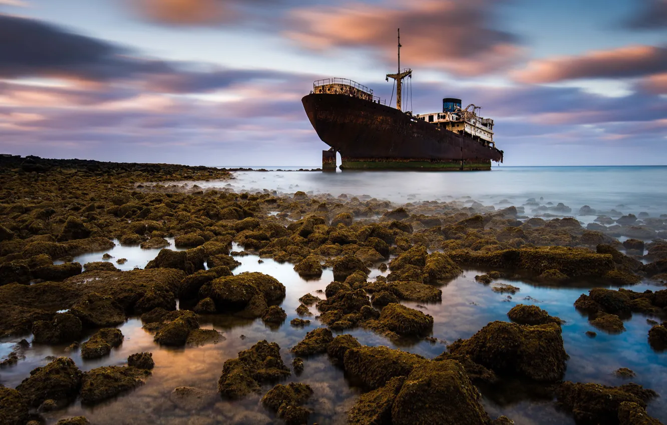 Photo wallpaper Spain, Canary Islands, ghost ship, The Tip Of Hornitos