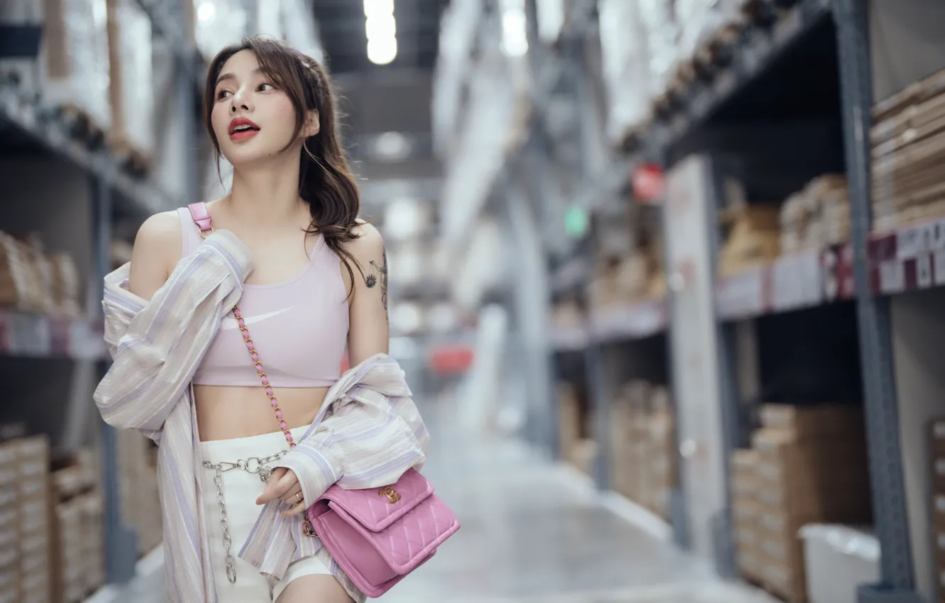 Photo wallpaper girl, shorts, beautiful, model, asian, tank top