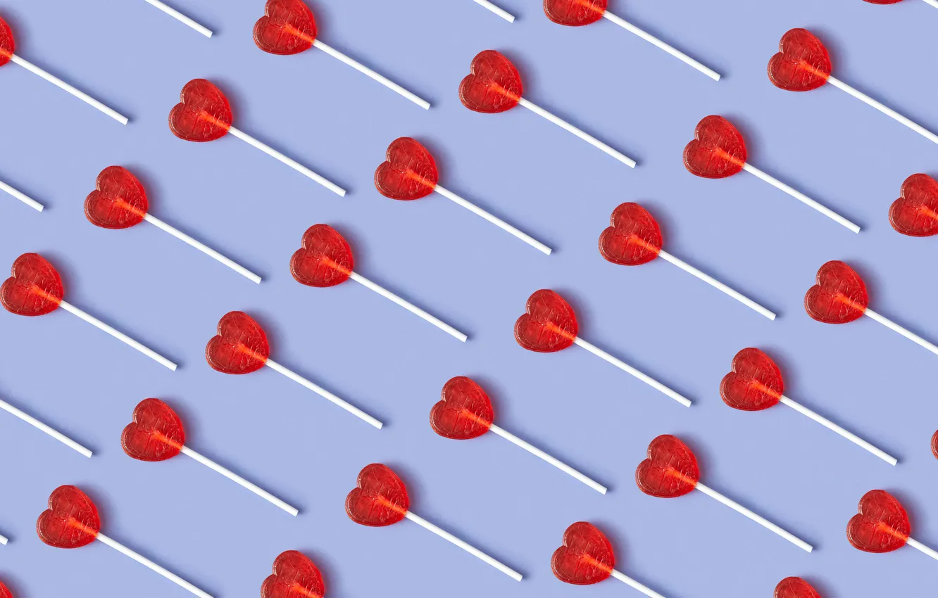 Photo wallpaper food, pattern, candies, Lollipop, Red hearts, Heart shape, Heart Candies
